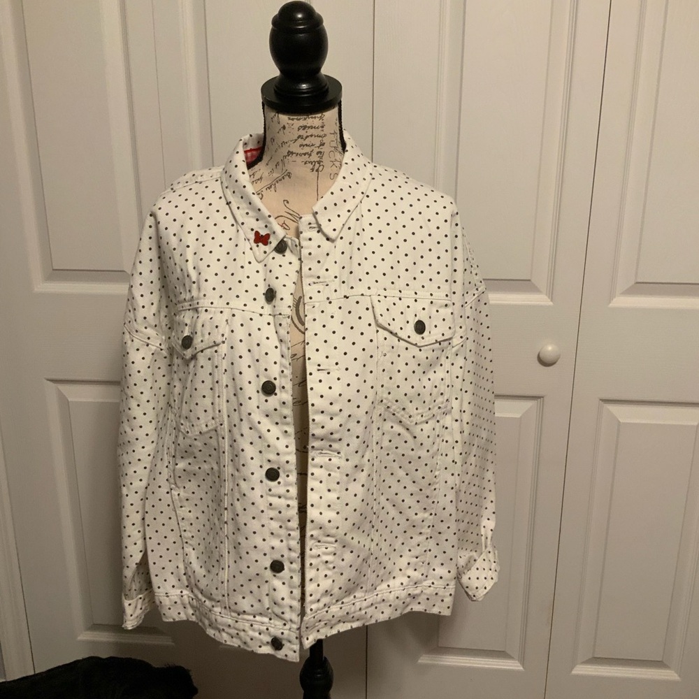 White and Black Polka Dot Jean Jacket with Relaxed Fit